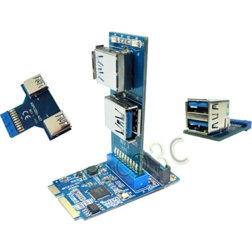 Mini PCIe to 2 USB 3.0 ports adapter USB3.0 to mini PCI-e card + Female 19 / 20 Pin USB header to 2 USB3.0 spiltter adapter