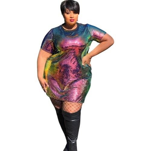 T Shirt Dress Women Plus Size 4XL 5XL XXXXL XXXXXL Oversized Tshirt Dress Sequin Glitter Dress Sexy Party short suknia vestidos
