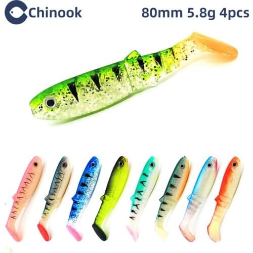 Chinook Soft Bait Lure 3D T-tail 80mm 5pcs Wobblers Worm Fishing Silicone Fish Artificial Bait Fishing For Jig Head