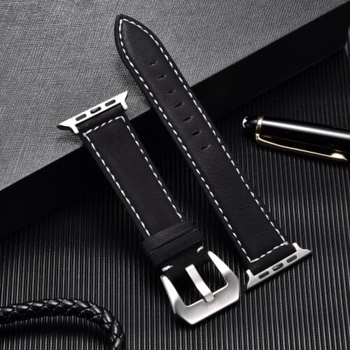 Luxury Crazy Horse Cowhide Vintage Leather Straps for Apple Watch 5 4 3 Series 42mm 38mm Band 44mm 40mm Watch Strap for iwatch