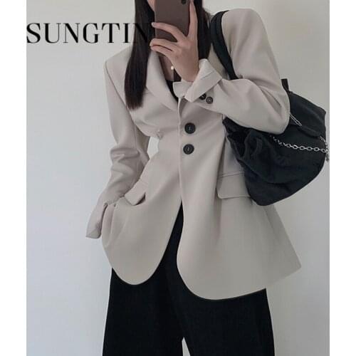 Sungtin 90s Slim Blazer Jacket Women Elegant Korean Chic Office Lady Solid Suit Blazer Female Spring Autumn Streetwear Outwear