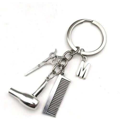 2020 Hair stylist essential hair dryer scissors comb Decorative Keychains Hairdressers Gift Key Rings Hair Dryer letter Keyring