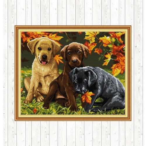 Three Dogs 5 DIY Handwork Embroidery Kits 14CT 11CT Printed Fabric Cross Stitch Kits Needlework Sets Handmade Crafts Home Crafts