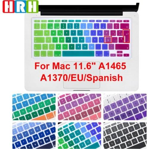 HRH EU Anti-dust Ultra-thin Rainbow Silicone Spanish Keyboard Cover Keypad Skin Protector For Mac Book Air 11.6 inch A1370 A1465