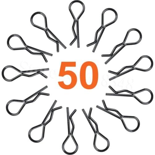 50-Pack Universal 1/10 Scale Bent Body Clips Pins Metal Remote Control Toys For RC Car Shell Replacement Black & Sliver