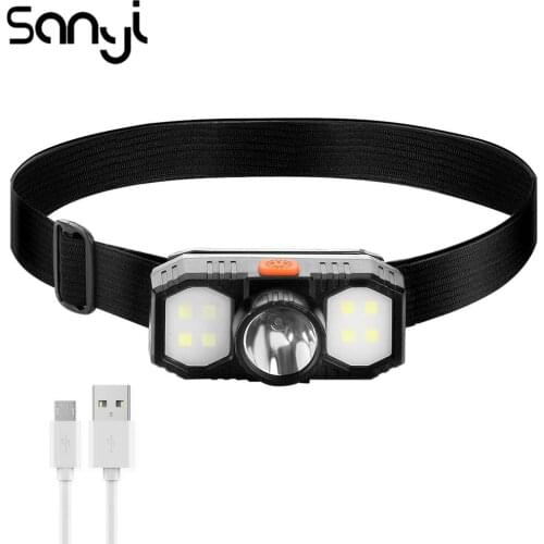 XPE&COB Headlamp 90° Rotation Torch Flashlight USB Charging Camping Working Light Outdoor Emergency Light Portable Lantern