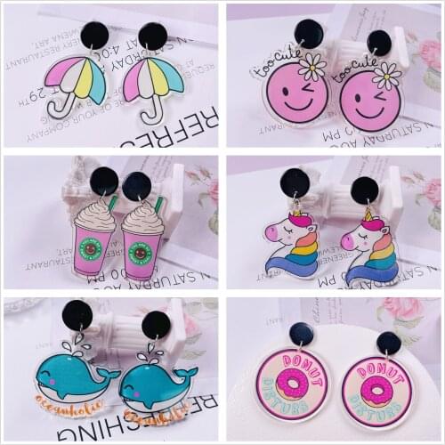 Womens Earrings Acrylic Party Fashion Eardrops Fun Colorful New Cartoon Gift Umbrella Smiley Coffee Dolphin