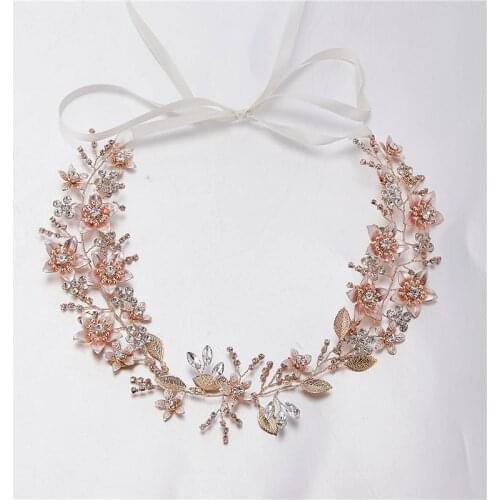Charming Rose Gold Floral Wedding Hair Tiara Vine Bridal Headband Handmade Leaf Women Headpiece Accessories