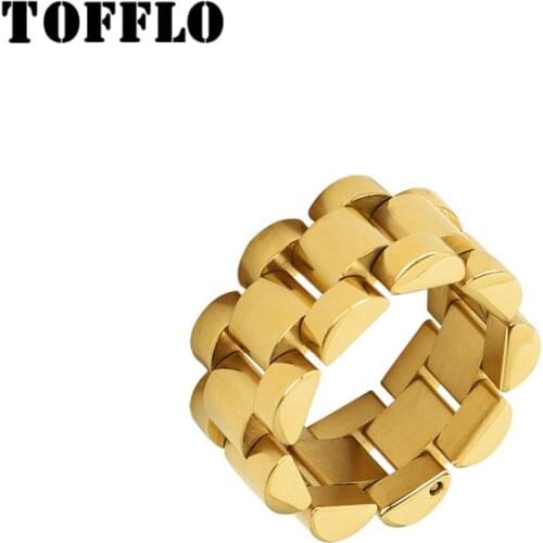 TOFFLO Stainless Steel Jewelry Exaggerated Texture Heavy Industry Combination Handmade Ring Neutral Strap Ring BSA184