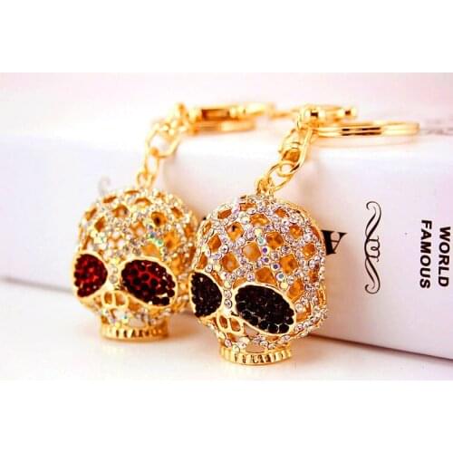 Gold Steampunk Skull Rhinestone Pendant Keychain For Women Bag Pendant Cool Crystal Car Key Chain Ring Holder Jewelry
