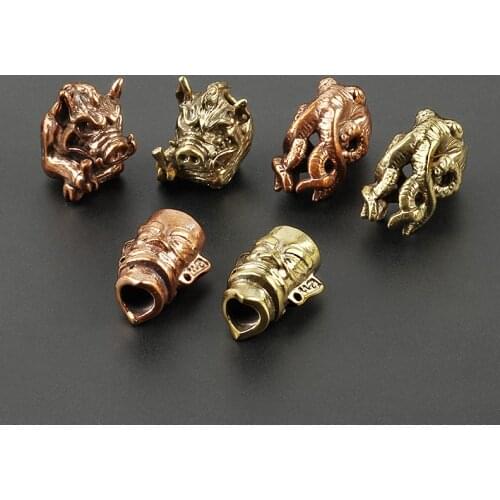 1pcs/lot Octopus Knife Beads Brass Wild Boar Beads Umbrella Rope Pendant Red Copper Paracord Beads DIY