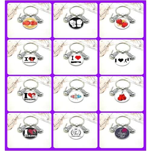 2020 New Fashion Charm Convex Glass Keychain Boxing Gloves Pendant Boxing Keychain Gift key ring
