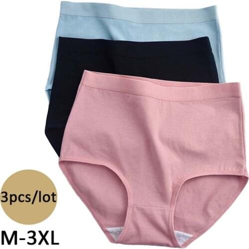 3Pcs/Lot High Waist Panties Womens Cotton Briefs Plus Size Abdominal Comfortable Underpants Girls Underwear Women Intimates