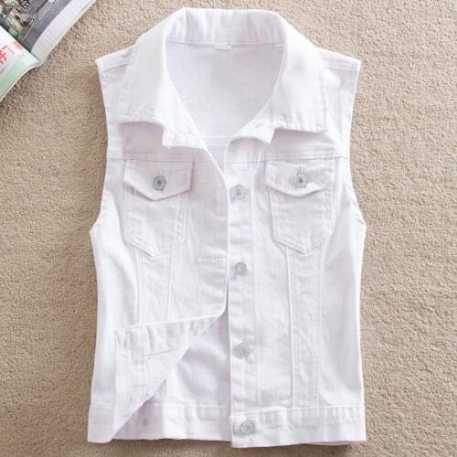 #3138 Black White Red Black Blue Denim Vest Women Single Breasted Vest Waistcoat Jeans Short Slim Casual Jeans Vest Coat Female