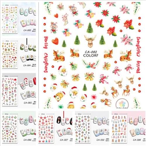 50pcs Merry Christmas Santa Claus Elk Tree Stocking Gift Snowman Face Winter Design Nail Art Adhesive Sticker Decal Decoration