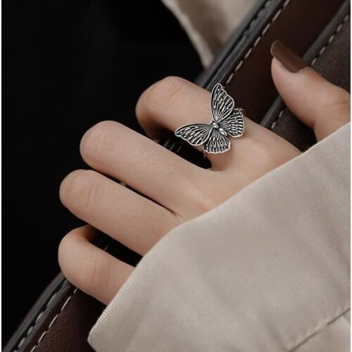 Big Black Butterfly Animal Trendy Handmade Adjustable Thai Silver Color Rings For Women Dainty Fashion Jewelry SR2276