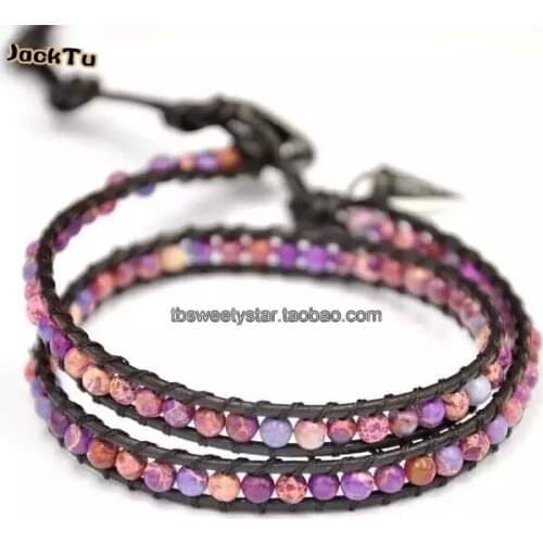 Imperial stone bracelet double wrap leather bracelet for woman