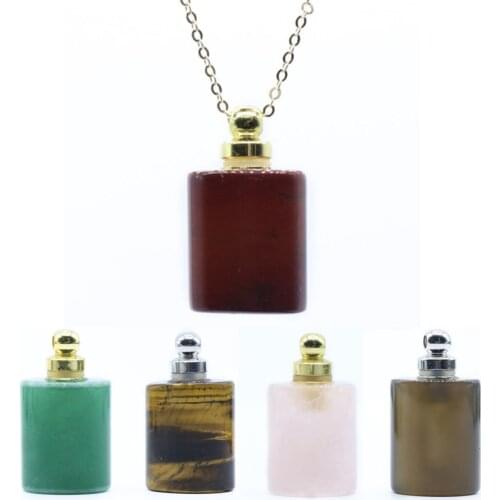 1Pc Natural Quartz Crystal Perfume Bottles Essential Oil Bottle Pendant Necklace