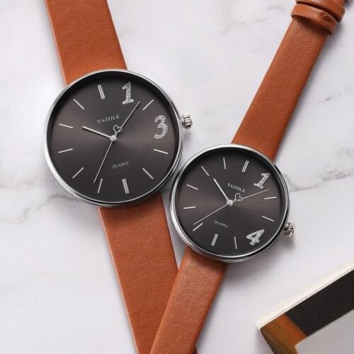 Reloj YAZOLE New 1314 Couple Watch Fashion Large Dial Leather Quartz Watch For Men Women Watches Simple Casual Lover Watches