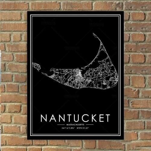 Black and White Canvas Poster NANTUCKET World Map Art Print Minimalist Painting Scandinavian Wall Pictures Living Room Home Deco