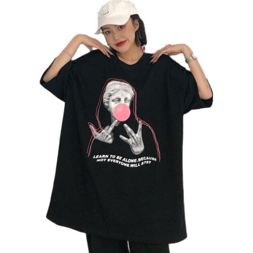 T-shirt Women Casual Loose Fashion Funny Bubble Print With Super Hip Hop Tee Streetwear Female Short-Sleeved Top Loose Plus Size