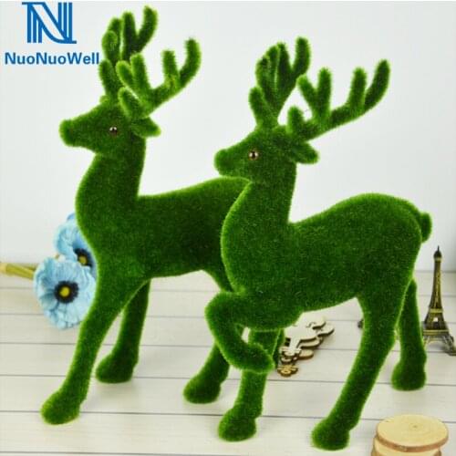 NuoNuoWell Artificial Grass Handcraft Turf Animals DIY Reindeer Christmas Ornaments Fake Elk Decorative Home Table Dispaly