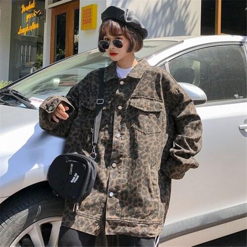 Camouflage retro denim single breasted jackets female Korean style Leopard pattern printed Jackest Outcoats wq974 dropship