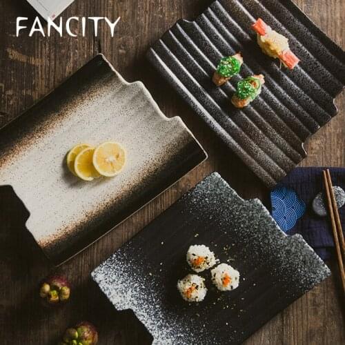 FANCITY Retro ceramic plate, irregular dinner plate, sushi plate, restaurant special-shaped plate