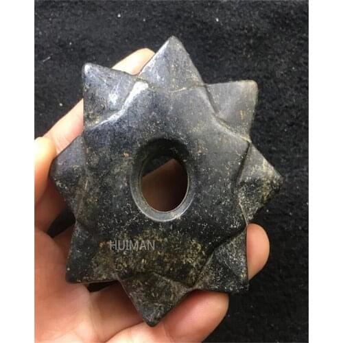 Chinese Hongshan Culture Antique Jade Black Iron Meteorite Octagonal Statue Handicraft Home Decoration