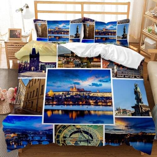 European American Famous Building Bedding Set 3D Custom Adult Teen Children Kit Duvet Cover Set with Pillowcases Queen Size 3Pcs
