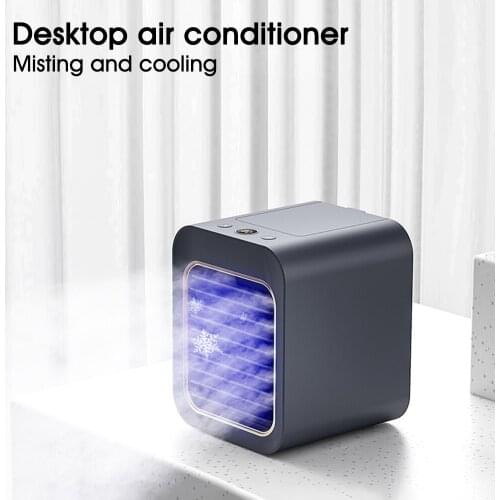 Air Conditioner Desktop Air Cooler Humidifier Purifier USB Powered Cooling Fan 3 Speeds LCD Display Misting Fan for Home Office