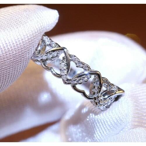 Creative Winding Heart-shaped Silver Color Ring Exquisite Womens Wedding Crystal Zircon Ring Jewelry Romantic Valentines Gift