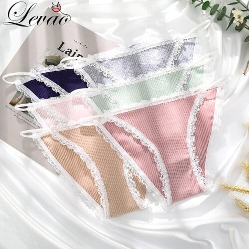 LEVAO Summer New Women Thong Underwear Seamless Panties Female Llace Pure Cotton Low-Waist Japanese Girl Student G-Thong Briefs