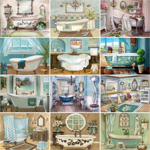 MomoArt 5D DIY Diamond Embroidery Landscape Cross Stitch Kits Diamond Painting Bathroom Full Drill Square Mosaic Decor For Home