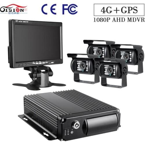 7-inch VGA Monitor With 4Pcs Waterproof AHD Backup surveillance cameras 4CH Truck record 4G+GPS SD Mobile DVR kits