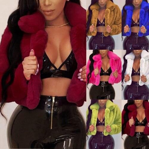 2021 New Winter Woman Warm Fluffy Fur Coats Short Jackets Sylish Furry Fur Cropped Jacket FemaleTurn Down Collar Overcoat