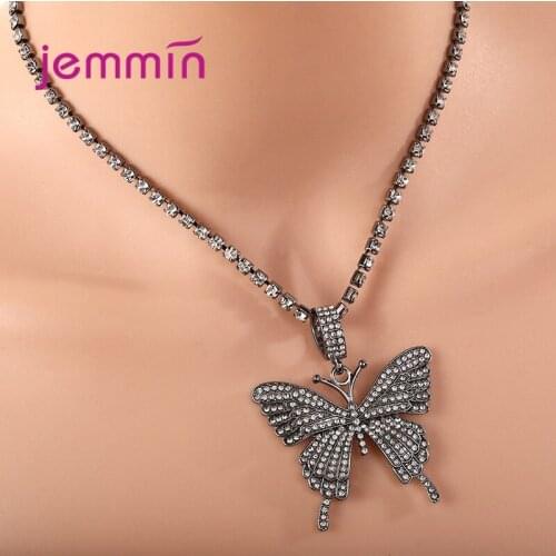 New Trendy Animal Butterfly Necklace & Pendant 925 Sterling Silver AAAA+ Cubic Zircon Mens Women Hip hop Rock Jewelry