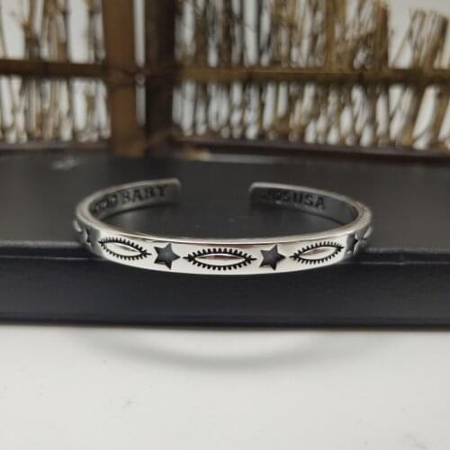 S925 sterling silver open bracelet retro personality fashion with five-pointed star carved modeling couple simple new Bangles