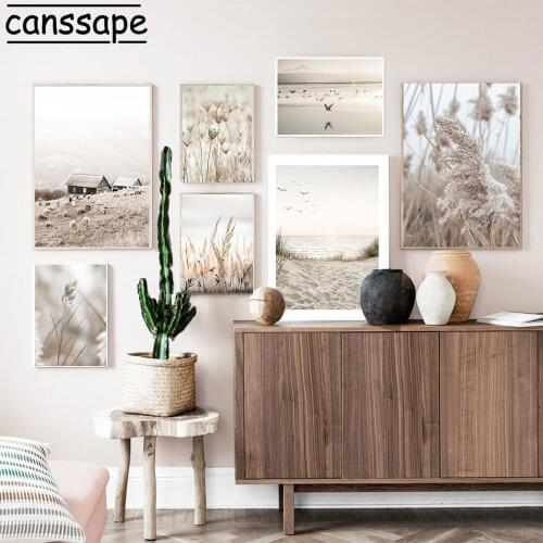Natural Landscape Poster Beach Sand Canvas Painting Seagull Print Plant Picture Nordic Posters And Prints Liivng Room Decoration