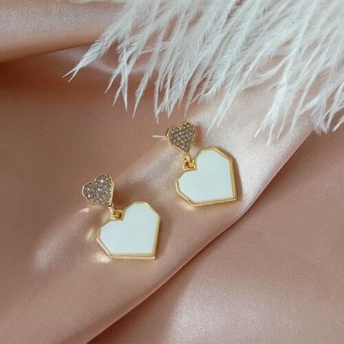Simple Heart-shaped Mosaic Semi-precious Stones Dangle Earrings Korean Fashion Temperamental Women Earrings Jewelry Gift