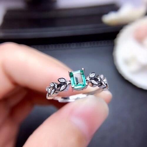 Retro Hemp flowers Branch square S925 silver natural green emerald gem ring natural gemstone ring woman girl party gift jewelry
