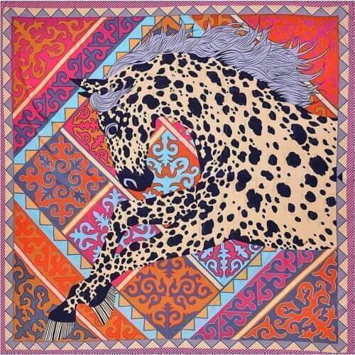 HOT Euro Designer Stylish Printing Leopard Hores Women Silk Shawls Luxuary Brand Large Size Foulard Summer Travel Scarfdress