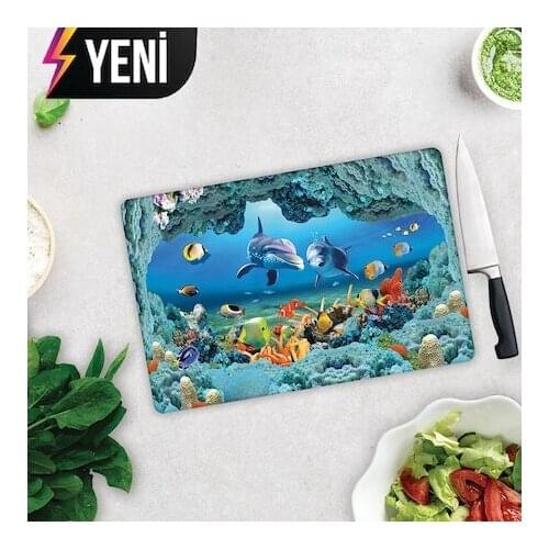 Glass Cutting Board Aquarium Patterned Glass Cutting Board Cartoon Characters Printed Ocean World Glass Cutting Board Antibacterial