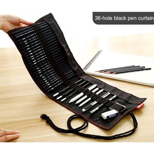 Bgln students sketch bag, pencil pocket, folding canvas curtain, 36-hole color simple pen bag, button pen curtain art supplies