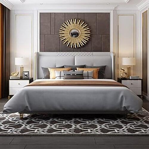 Light luxury bed ins net celebrity post-modern minimalist master bedroom big bed Hong Kong style double leather bed wedding bed