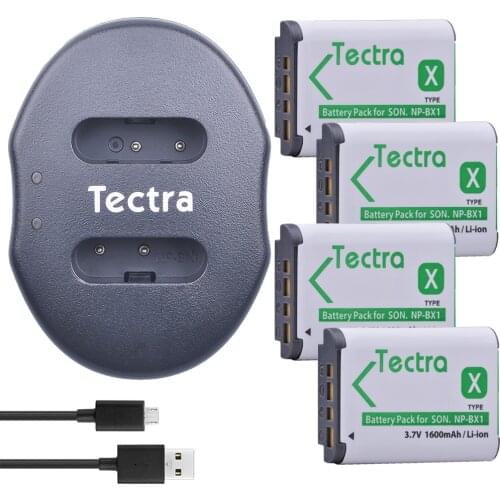 Tectra 4Pcs NP-BX1 NPBX1 Li-ion Bateria + USB Dual Charger for Sony DSC-RX100 RX1 HDR-AS15 AS10 HX300 WX300 NPBX1 NP BX1