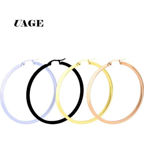 UAGE Big Huge Smooth Circle Hoop Earrings For Women Stainless Steel Hyperbole Earrings Large Round Earrings Ring Earring Jewelry