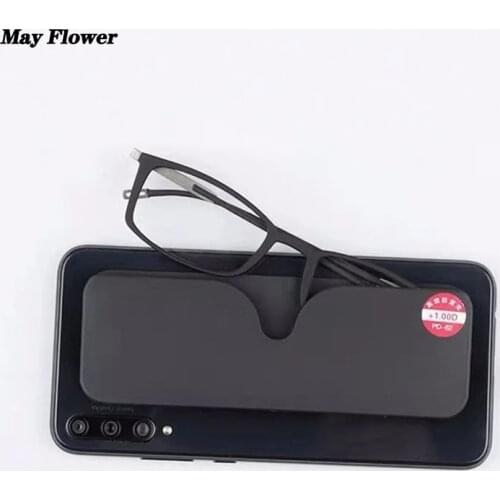 May Flower Square Blue Light Reading Glasses Smart Glasses With Phone Case Portable Eyewear Gafas Graduadas Diopters +1.5+2+3.5