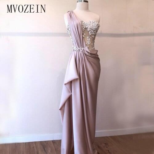 Sexy Mermaid Evening Dresses 2019 Satin One Shoulder See Through High Split Floor Length Evening Party Dress Formal Gowns