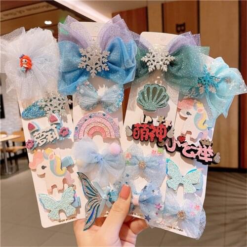 1 Set New Girls Heart Flower Hairpins Kids Sweet Hair Decorate Side Hair Clip Big Bow Barrette Headband Fashion Hair Accessories